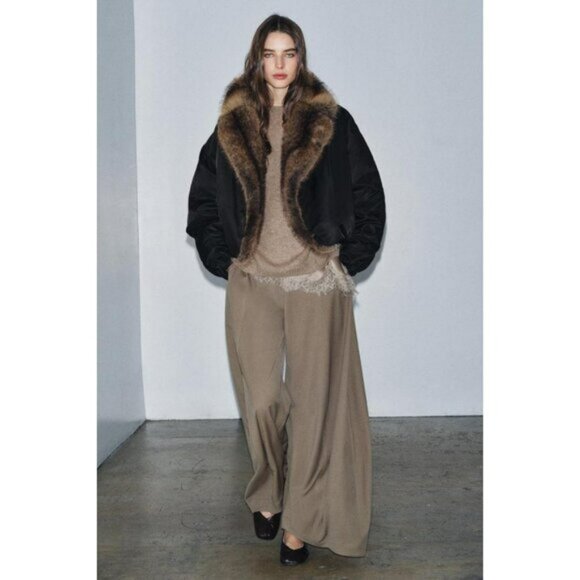 ZARA FAUX FUR COLLAR BOMBER JACKET ZW COLLECTION - Picture 2 of 8